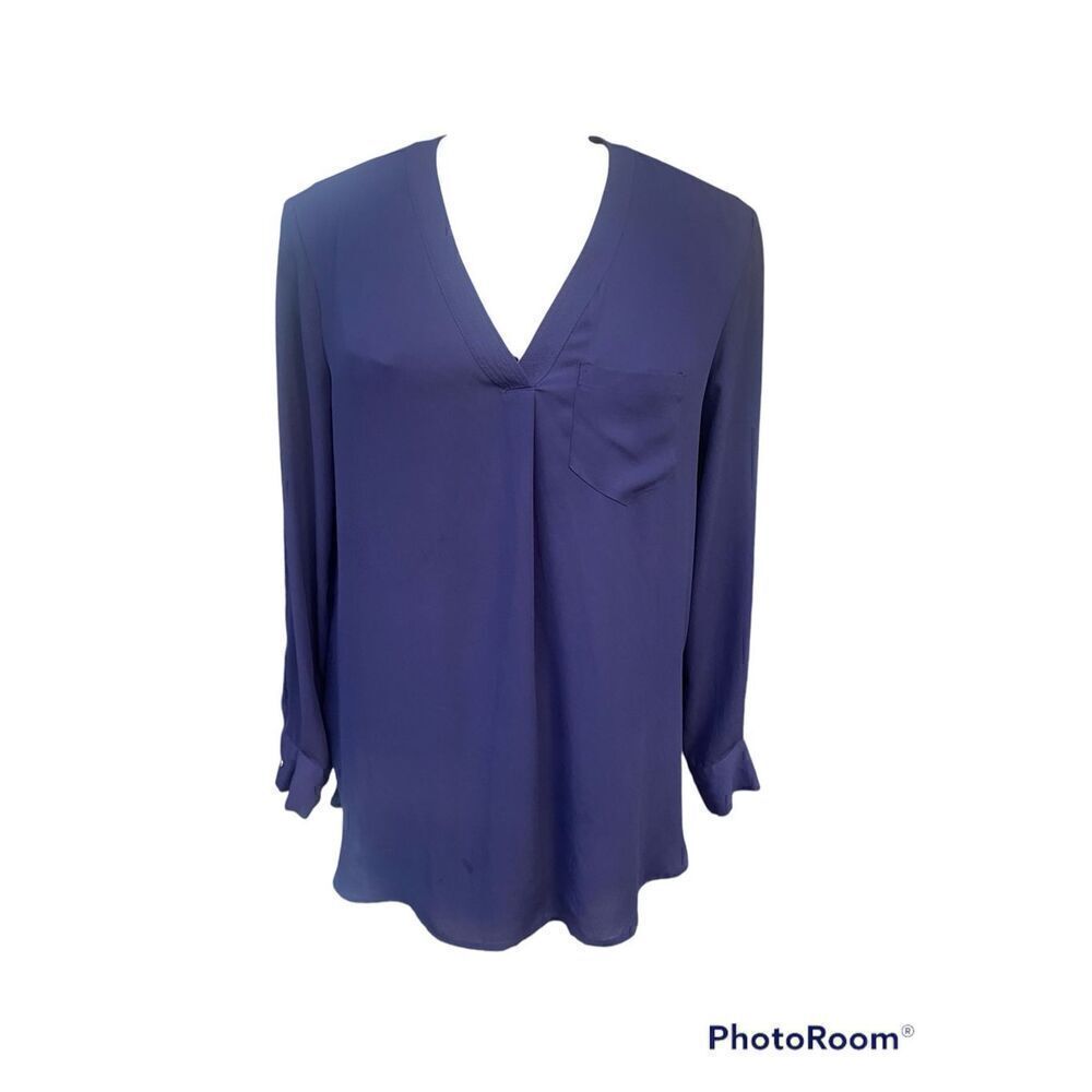 Lord & Taylor Tunic Navy Blue V-Neck Long Sleeves Sz. M Flattering S